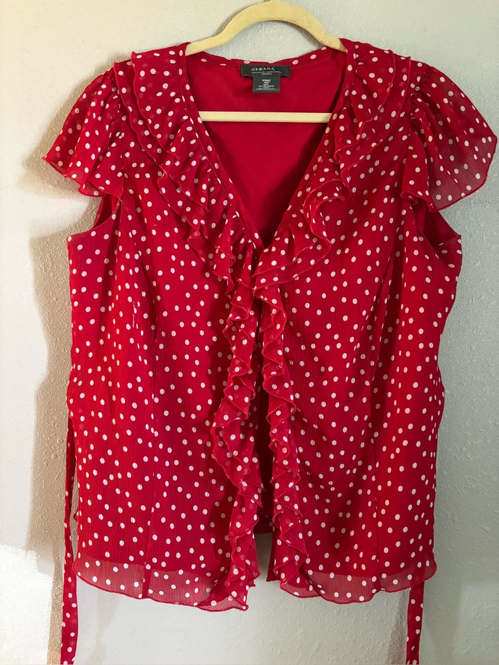 George Red White Polka Dot Fully Lined Ruffle Sleeveless Blouse 16W